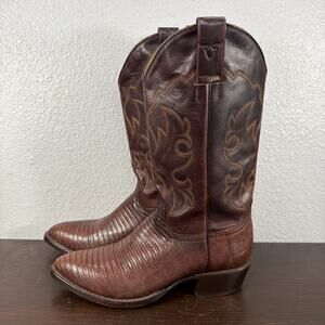 RARE Alvies Rickshaw Teju Brown Leather Men’s Cowboy Boots 9.5 E Exotic